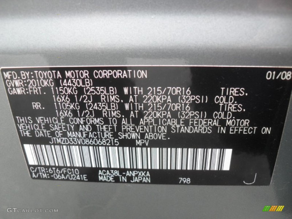 2008 RAV4 Color Code 6T6 for Everglade Metallic Photo #58289240