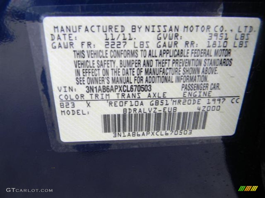 2012 Sentra 2.0 SL - Blue Onyx / Charcoal photo #12