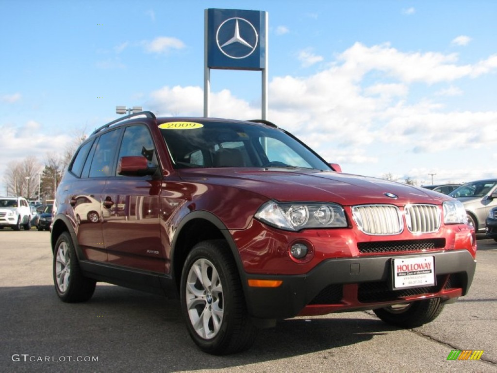 2009 X3 xDrive30i - Vermillion Red Metallic / Saddle Brown Nevada Leather photo #3
