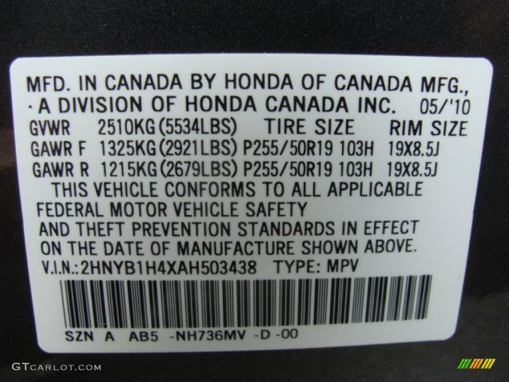 2010 ZDX Color Code NH736MV for Grigio Metallic Photo #58328542
