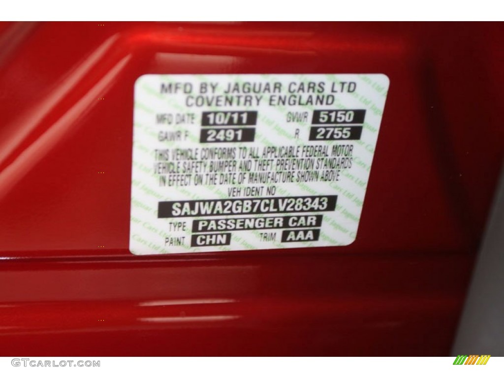 2012 XJ Color Code CHN for Claret Red Metallic Photo #58330788