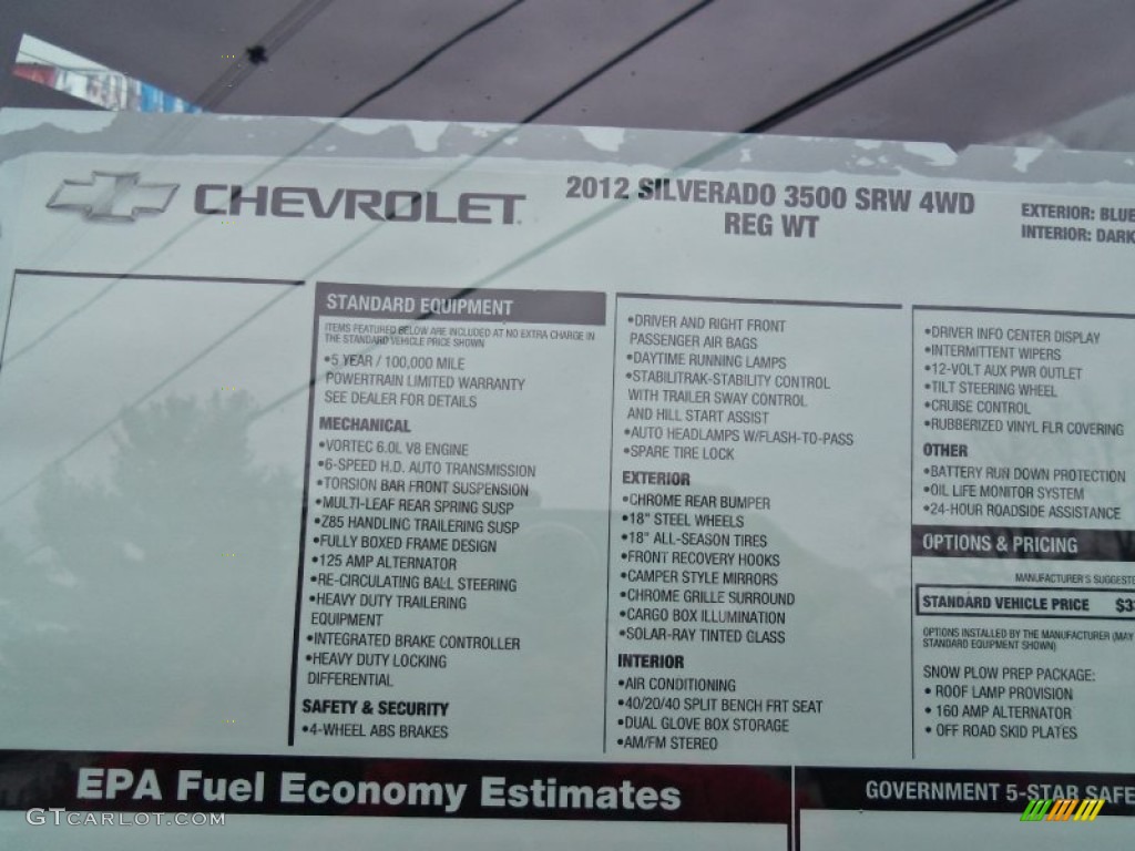 2012 Chevrolet Silverado 3500HD WT Regular Cab 4x4 Window Sticker Photo #58330980