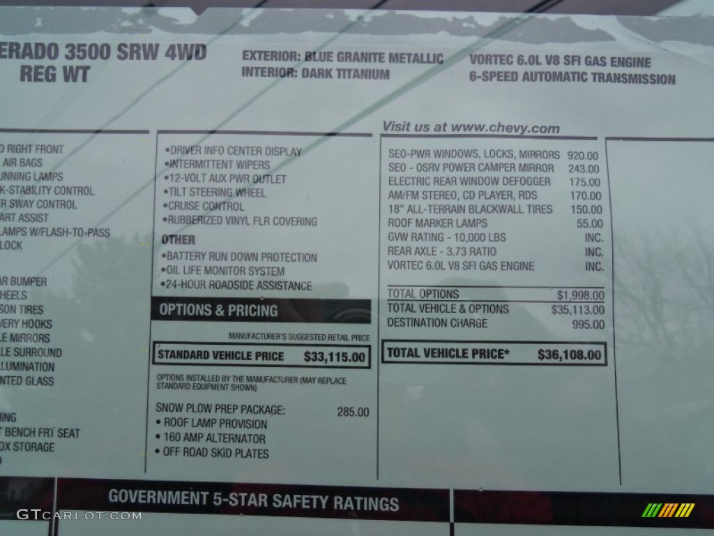 2012 Chevrolet Silverado 3500HD WT Regular Cab 4x4 Window Sticker Photo #58330986