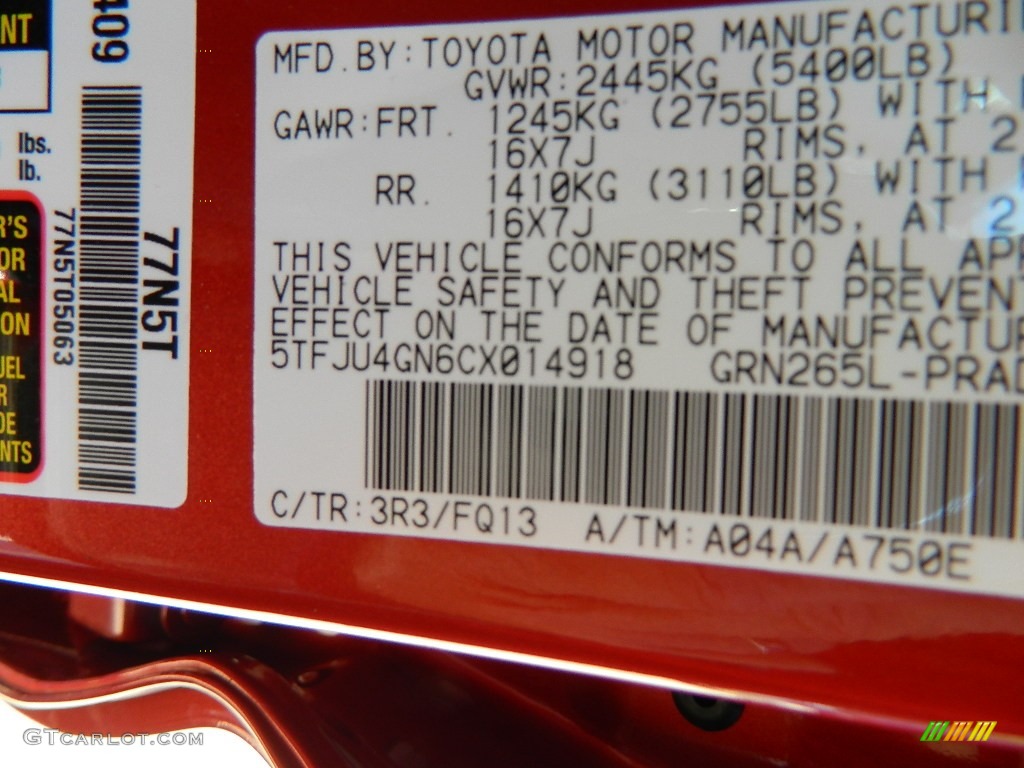 2012 Tacoma Color Code 3R3 for Barcelona Red Metallic Photo #58331278