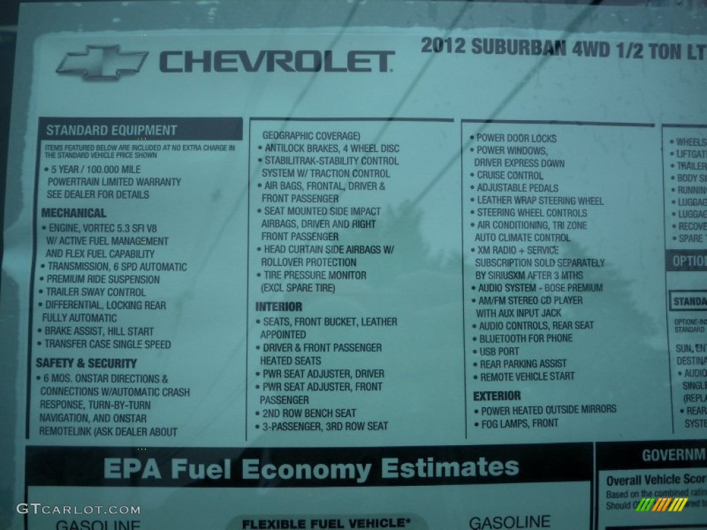 2012 Chevrolet Suburban Z71 4x4 Window Sticker Photo #58331689