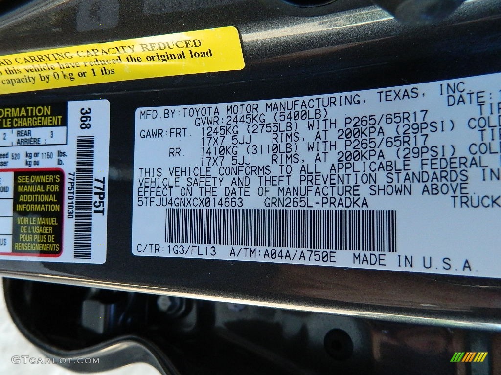 2012 Tacoma Color Code 1G3 for Magnetic Gray Mica Photo #58331761