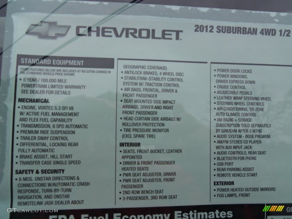 2012 Chevrolet Suburban Z71 4x4 Window Sticker Photo #58332204