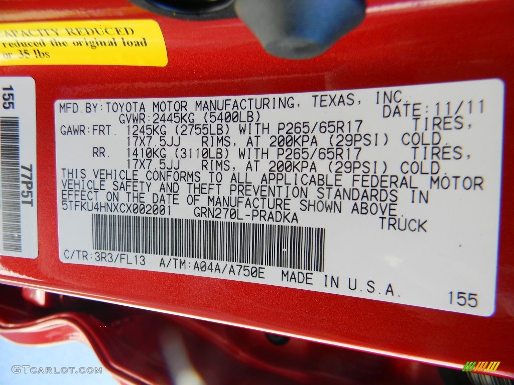 2012 Tacoma Color Code 3R3 for Barcelona Red Metallic Photo #58334768