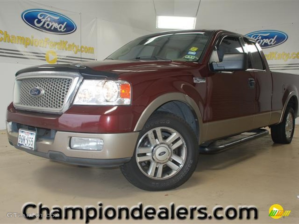 2004 F150 Lariat SuperCab - Dark Toreador Red Metallic / Tan photo #1