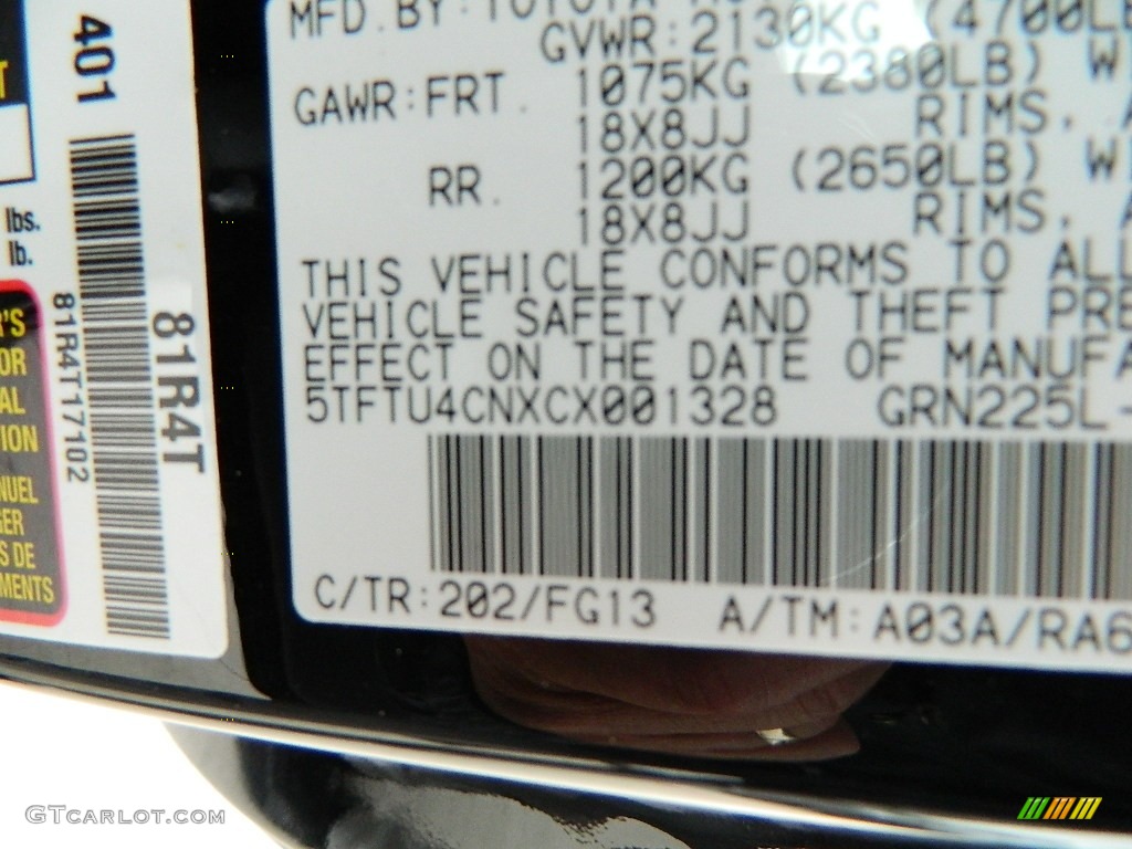 2012 Toyota Tacoma X-Runner Color Code Photos