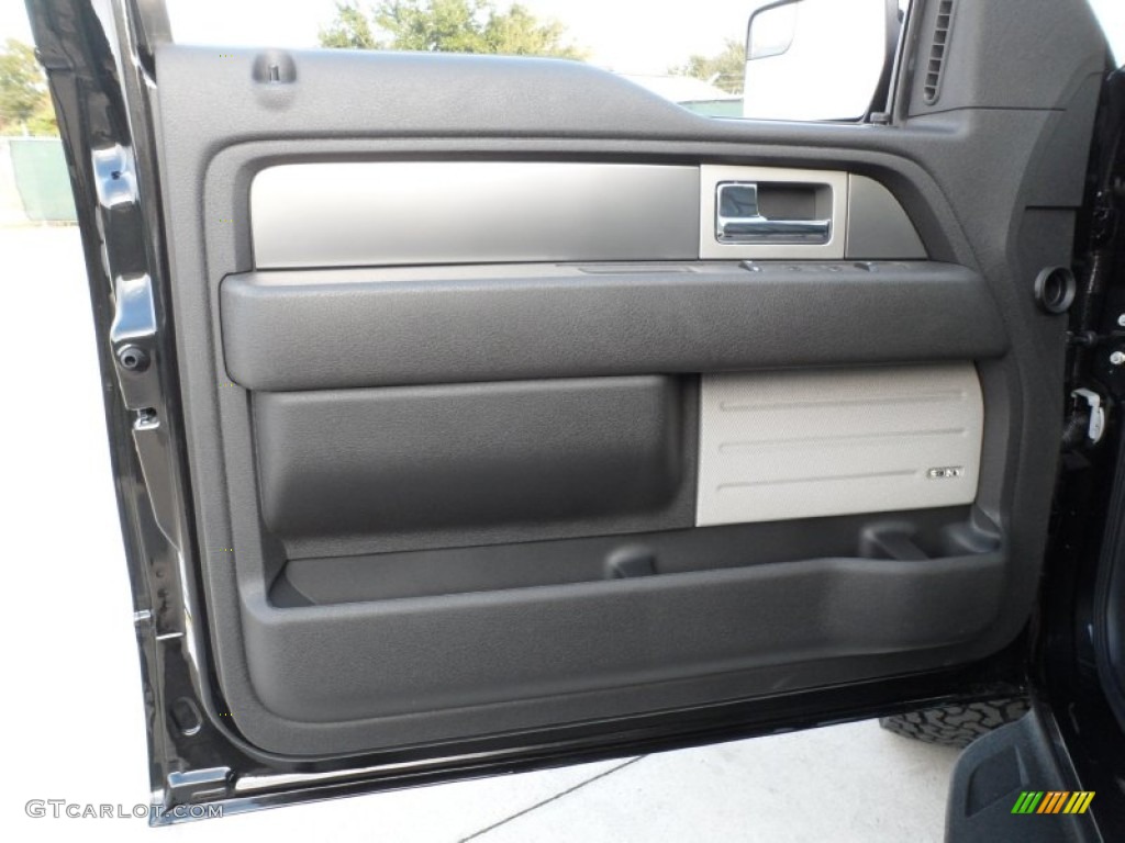 2012 Ford F150 SVT Raptor SuperCrew 4x4 Raptor Black Leather/Cloth Door Panel Photo #58335954