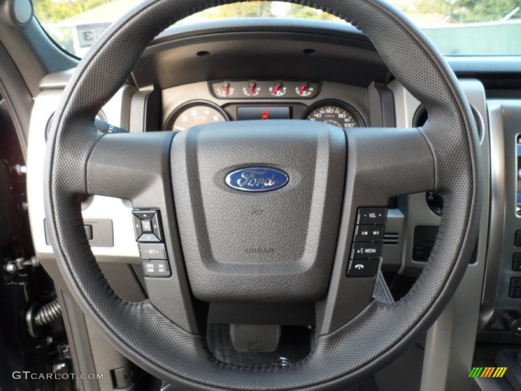 2012 Ford F150 SVT Raptor SuperCrew 4x4 Raptor Black Leather/Cloth Steering Wheel Photo #58336079