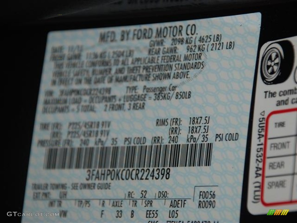 2012 Fusion Color Code UH for Tuxedo Black Metallic Photo #58336581