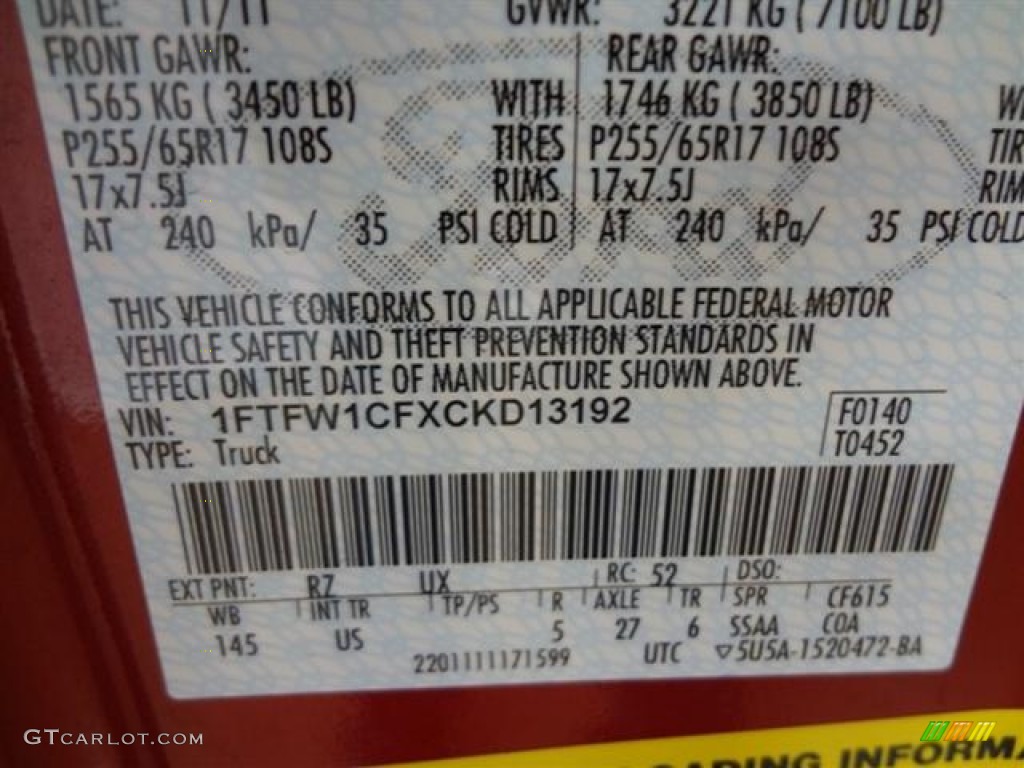 2012 F150 Color Code RZ for Red Candy Metallic Photo #58337157