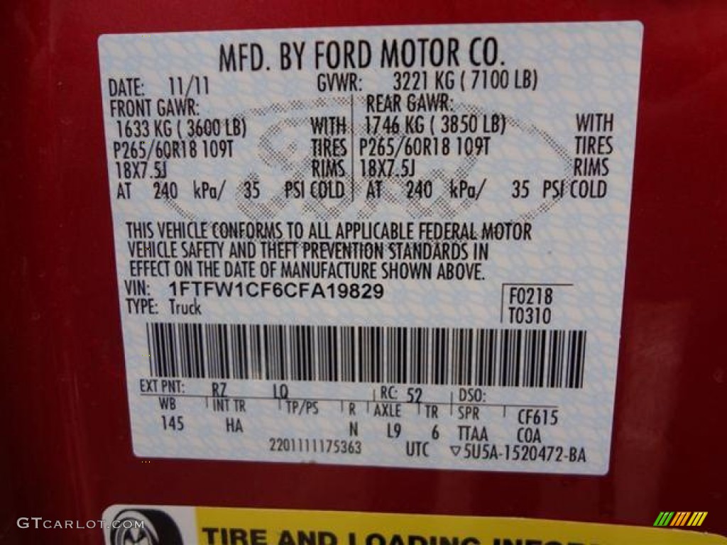 2012 F150 Color Code RZ for Red Candy Metallic Photo #58338859