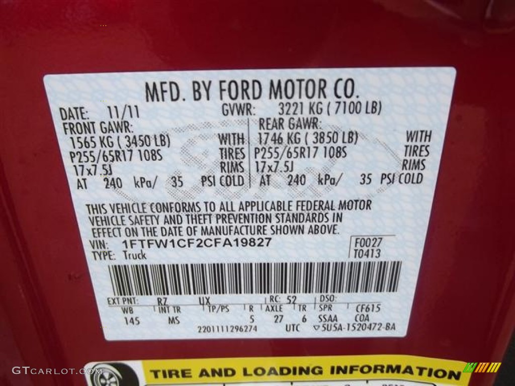 2012 F150 Color Code RZ for Red Candy Metallic Photo #58339048