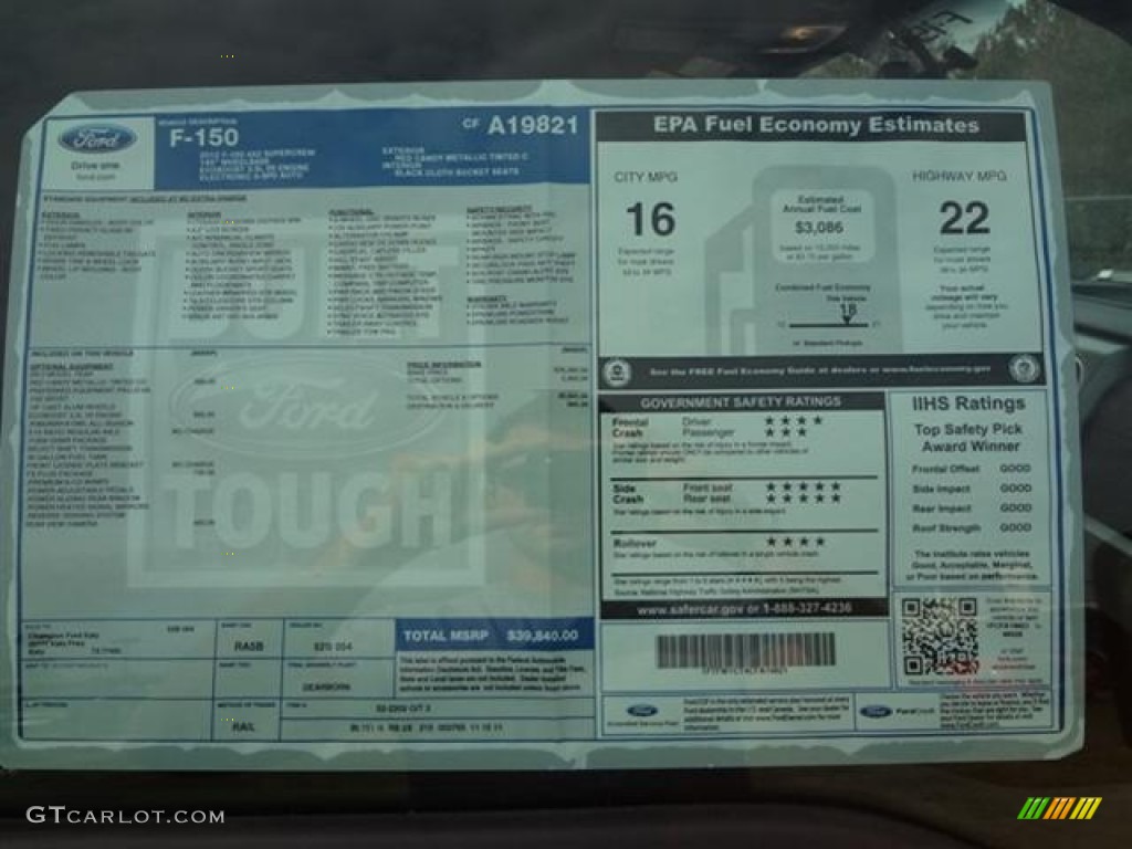 2012 Ford F150 FX2 SuperCrew Window Sticker Photo #58339441