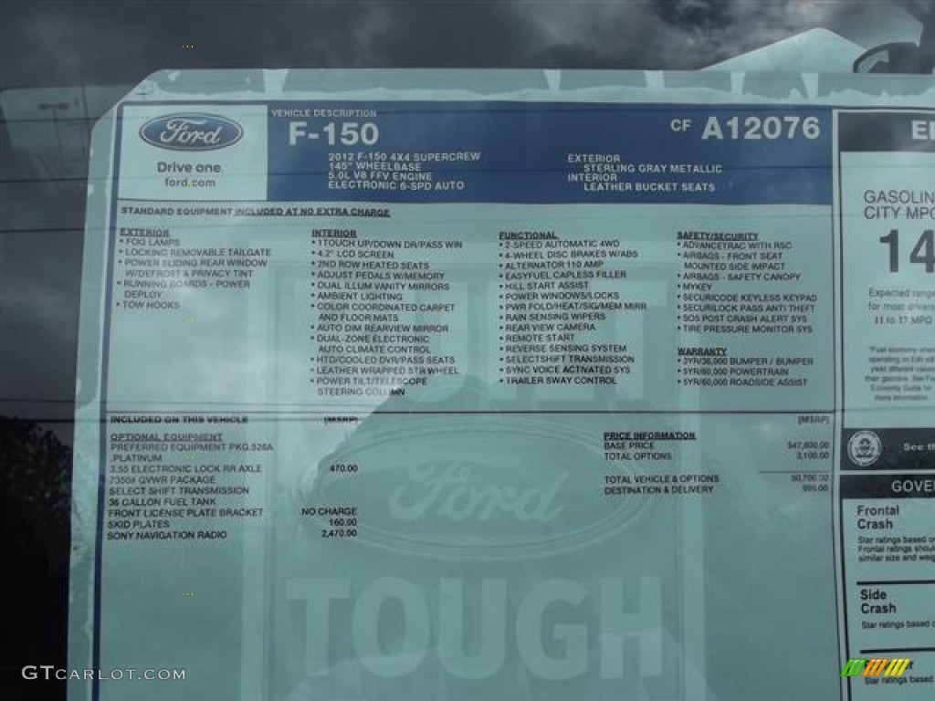 2012 Ford F150 Platinum SuperCrew 4x4 Window Sticker Photo #58339918