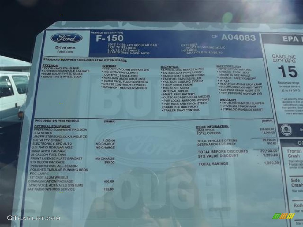 2012 Ford F150 STX Regular Cab Window Sticker Photo #58340507