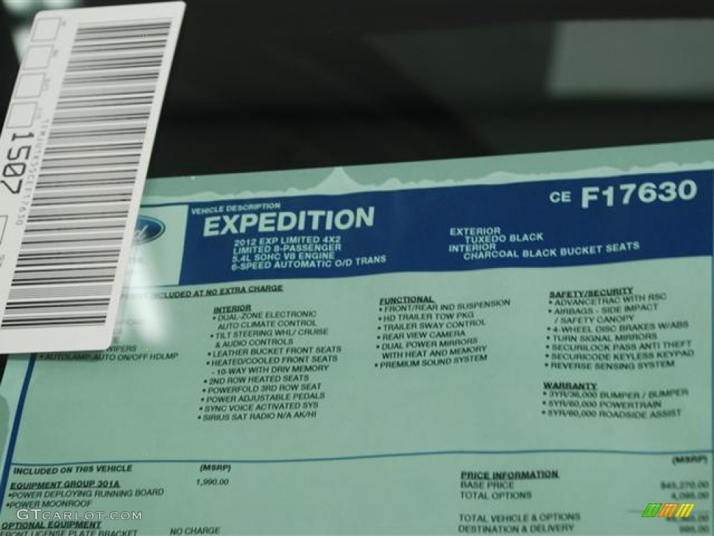 2012 Ford Expedition Limited Window Sticker Photo #58340994