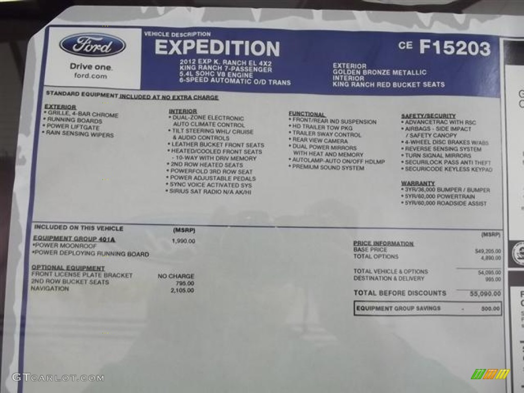 2012 Ford Expedition EL King Ranch Window Sticker Photos
