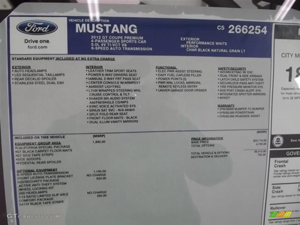 2012 Ford Mustang C/S California Special Coupe Window Sticker Photo #58343735