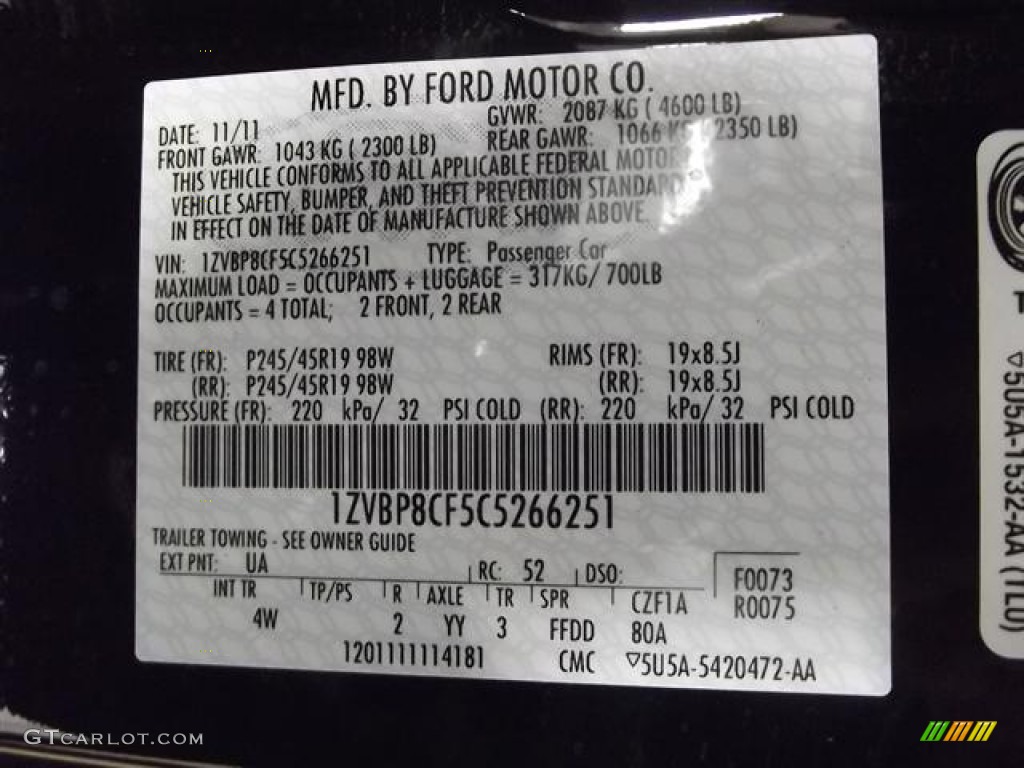 2012 Mustang Color Code UA for Black Photo #58343909