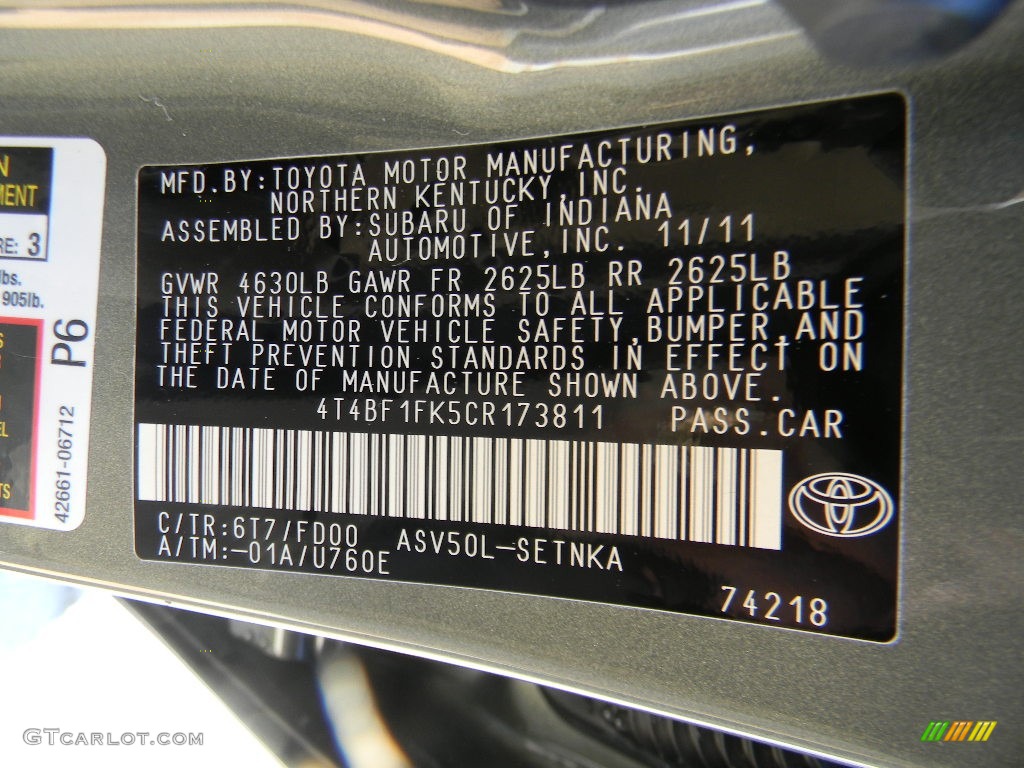 6T7 2012 Toyota Camry LE Parts