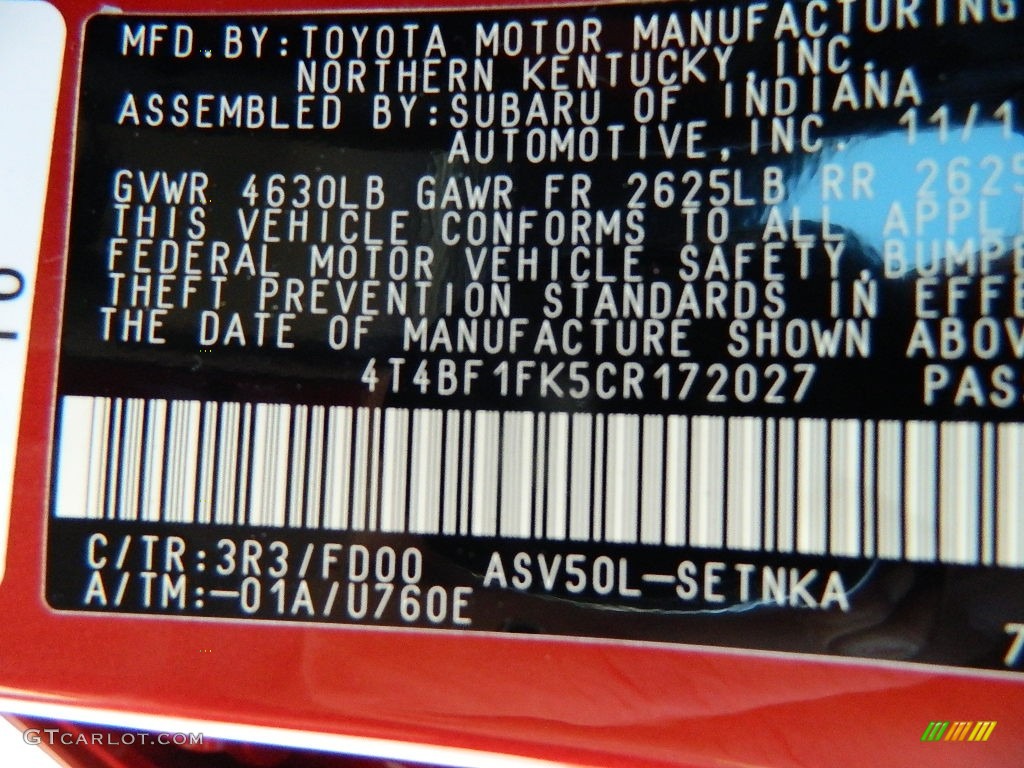 2012 Camry Color Code 3R3 for Barcelona Red Metallic Photo #58344170