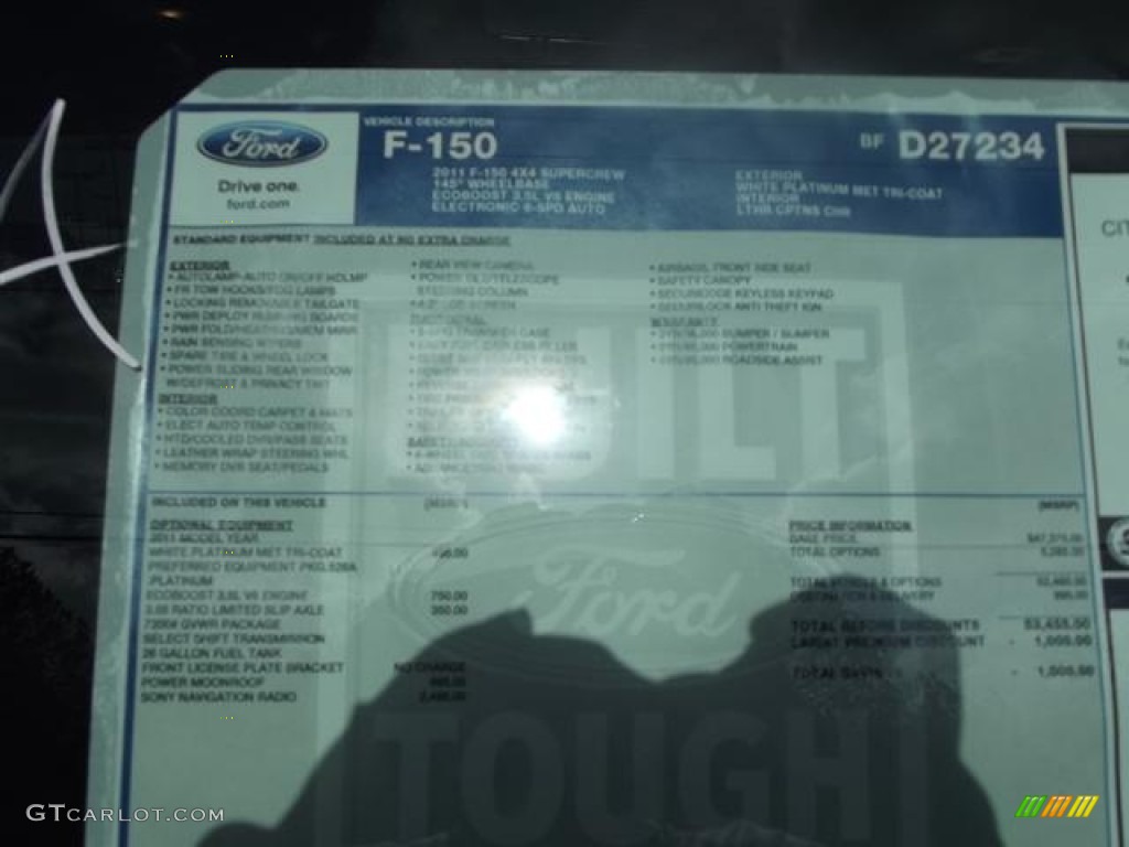 2011 Ford F150 Platinum SuperCrew 4x4 Window Sticker Photo #58344512