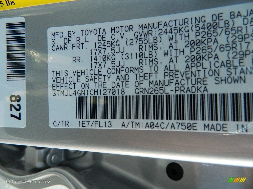 2012 Tacoma Color Code 1E7 for Silver Streak Mica Photo #58347995