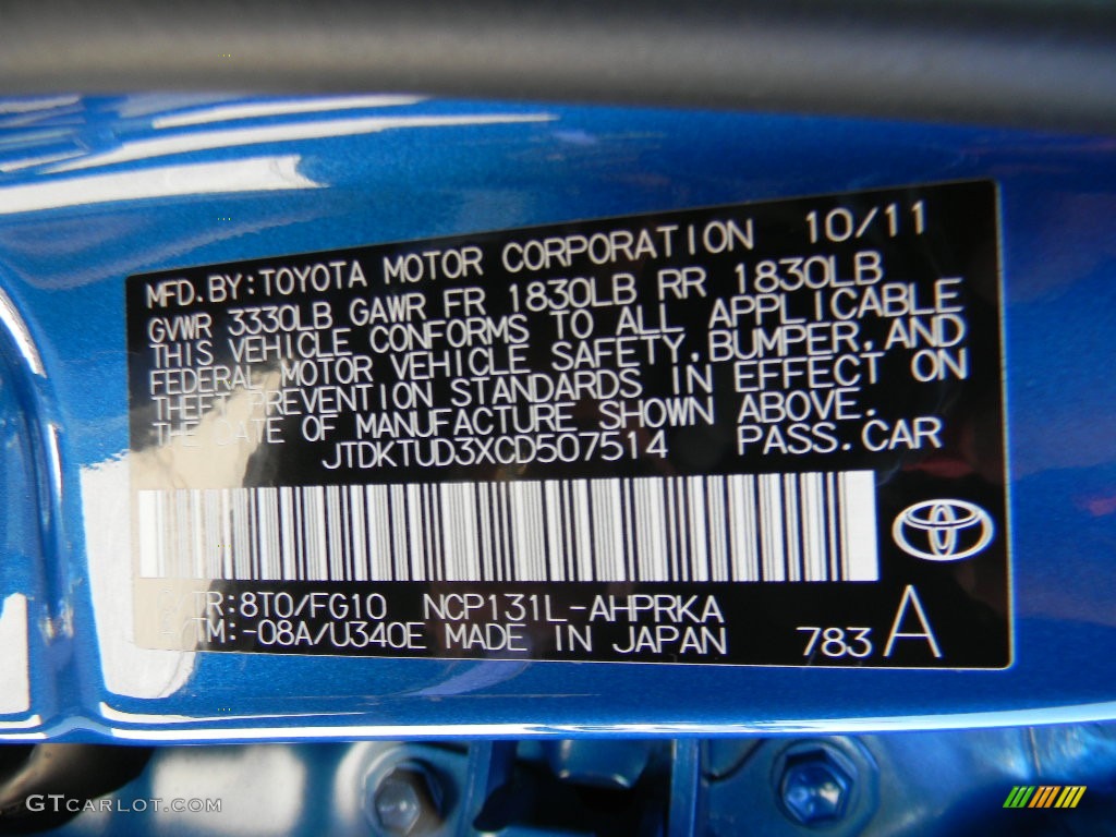 2012 Toyota Yaris L 5 Door Color Code Photos
