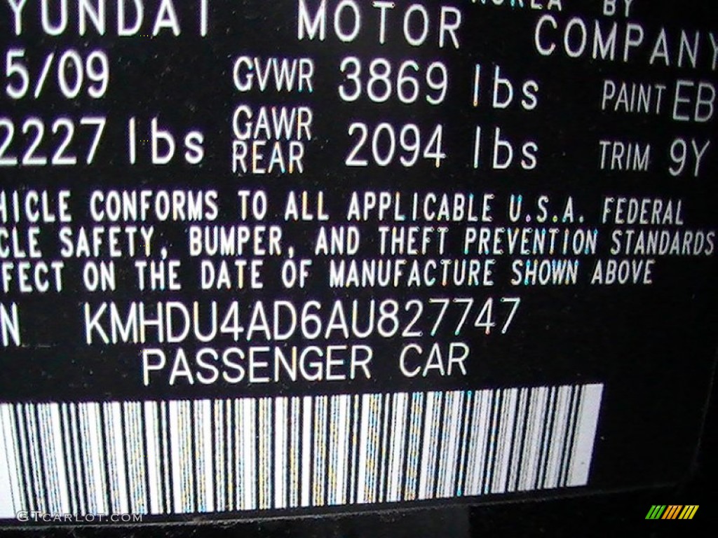 2010 Elantra Color Code EB for Ebony Black Photo #58349552