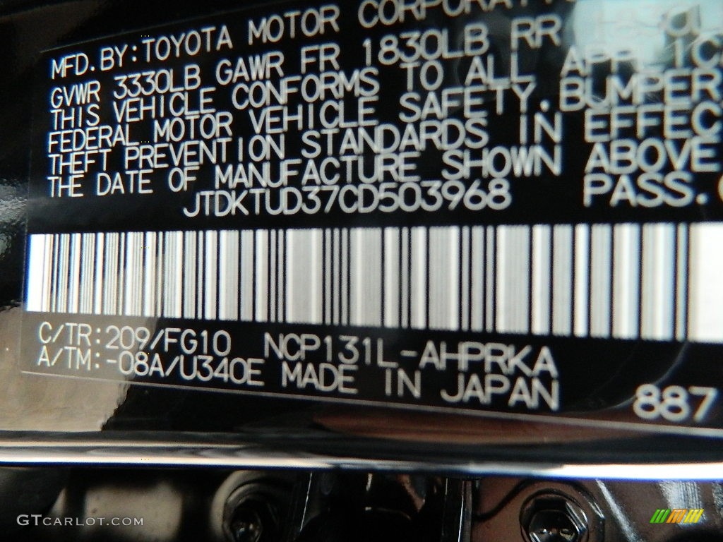 2012 Toyota Yaris LE 5 Door Color Code Photos