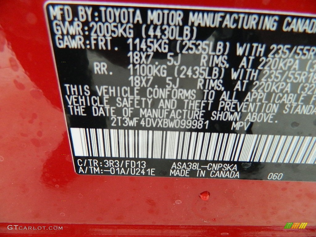 2011 RAV4 Color Code 3R3 for Barcelona Red Metallic Photo #58353470