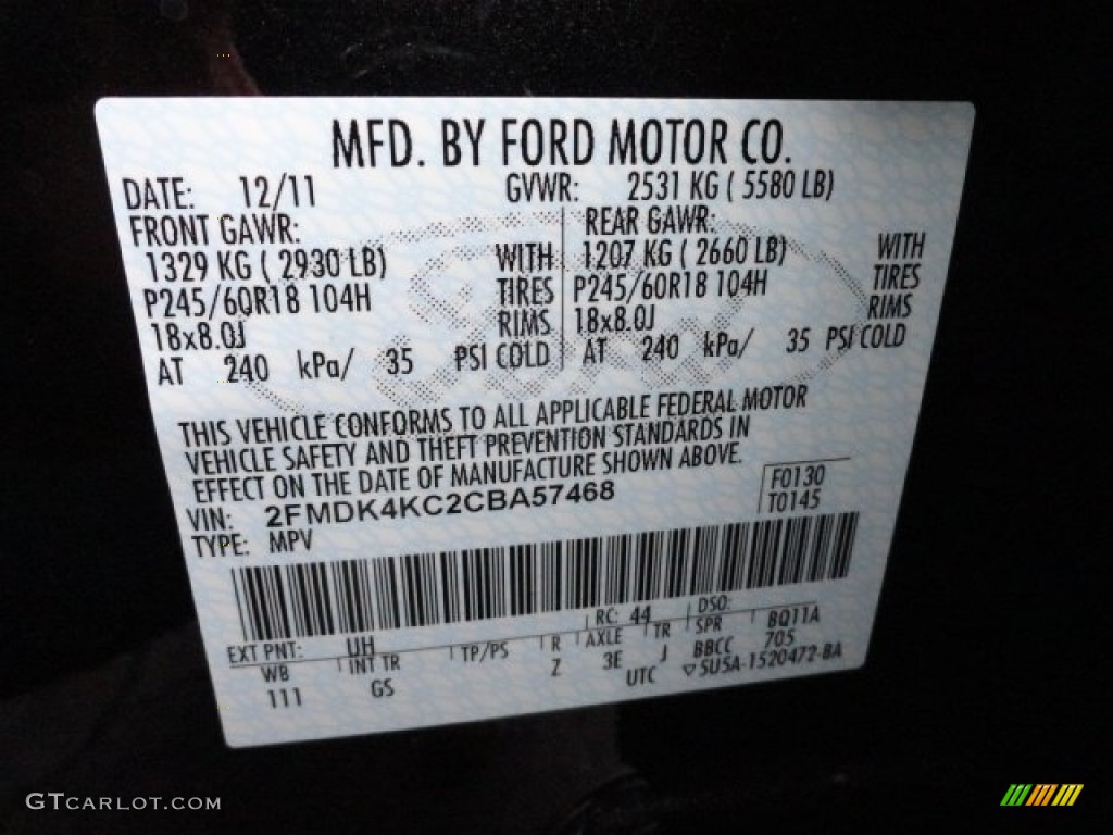 2012 Edge Color Code UH for Tuxedo Black Metallic Photo #58362354