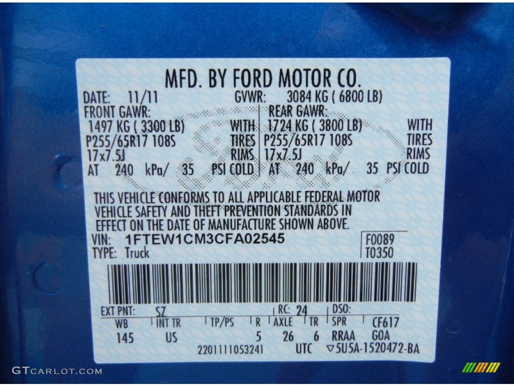 2012 F150 Color Code SZ for Blue Flame Metallic Photo #58363439