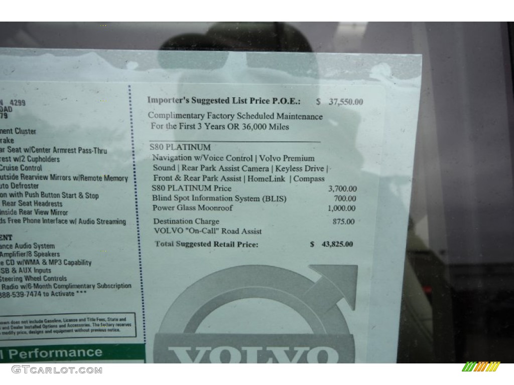 2012 Volvo S80 3.2 Window Sticker Photos