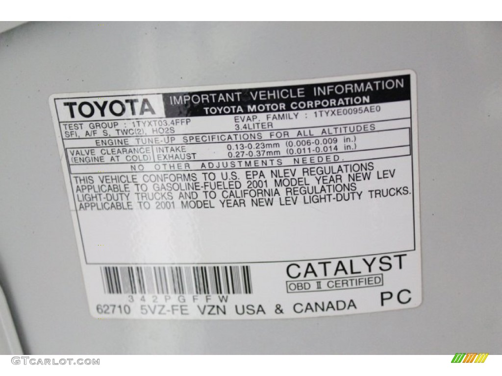 2001 Toyota Tacoma V6 TRD Double Cab 4x4 Info Tag Photo #58370937