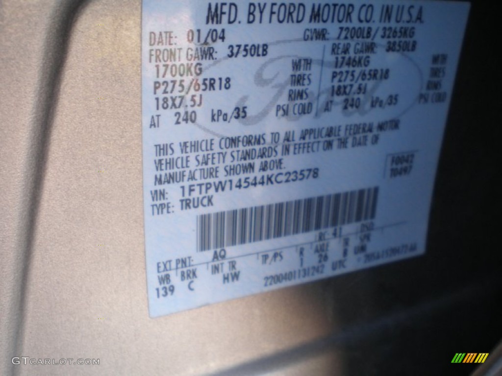 2004 F150 Color Code AQ for Arizona Beige Metallic Photo #58372128