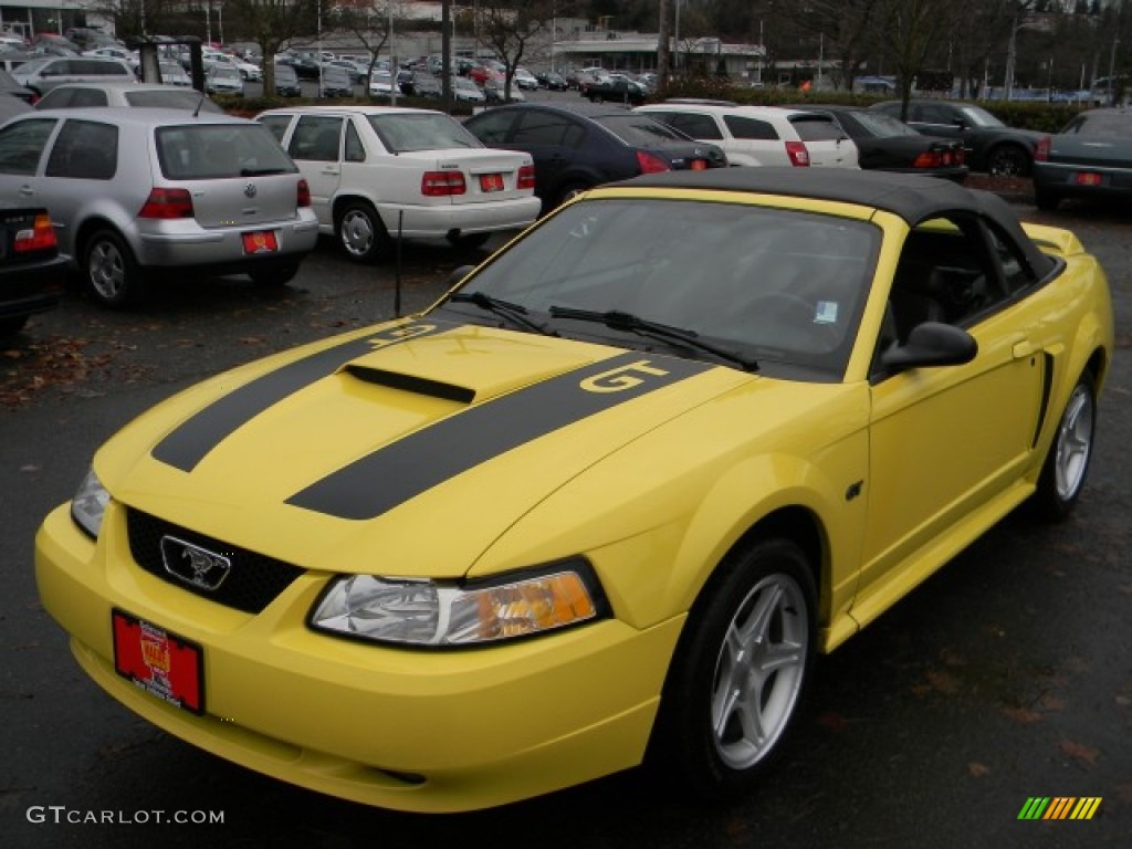 2000 Mustang GT Convertible - Zinc Yellow / Dark Charcoal photo #1