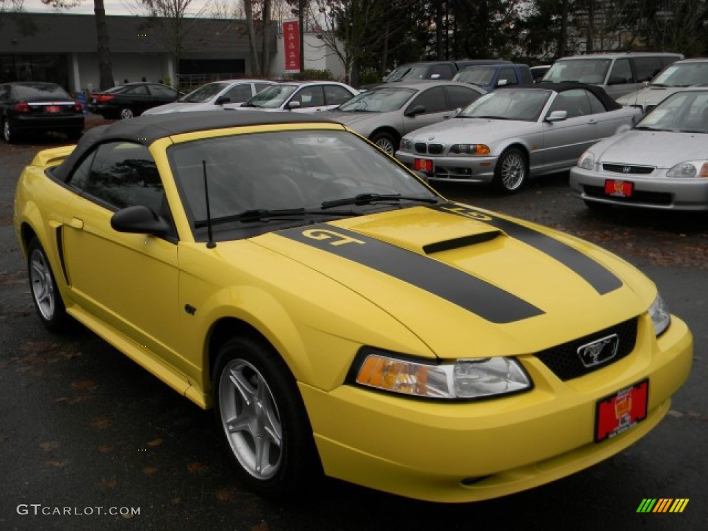 2000 Mustang GT Convertible - Zinc Yellow / Dark Charcoal photo #2