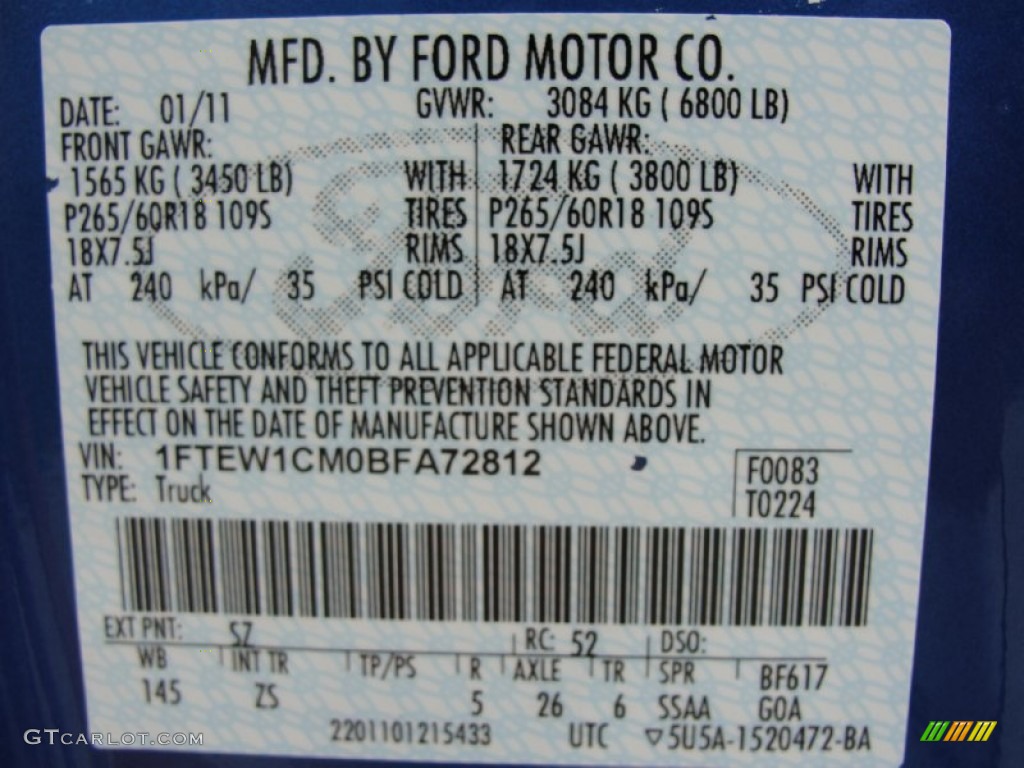2011 F150 Color Code SZ for Blue Flame Metallic Photo #58395580
