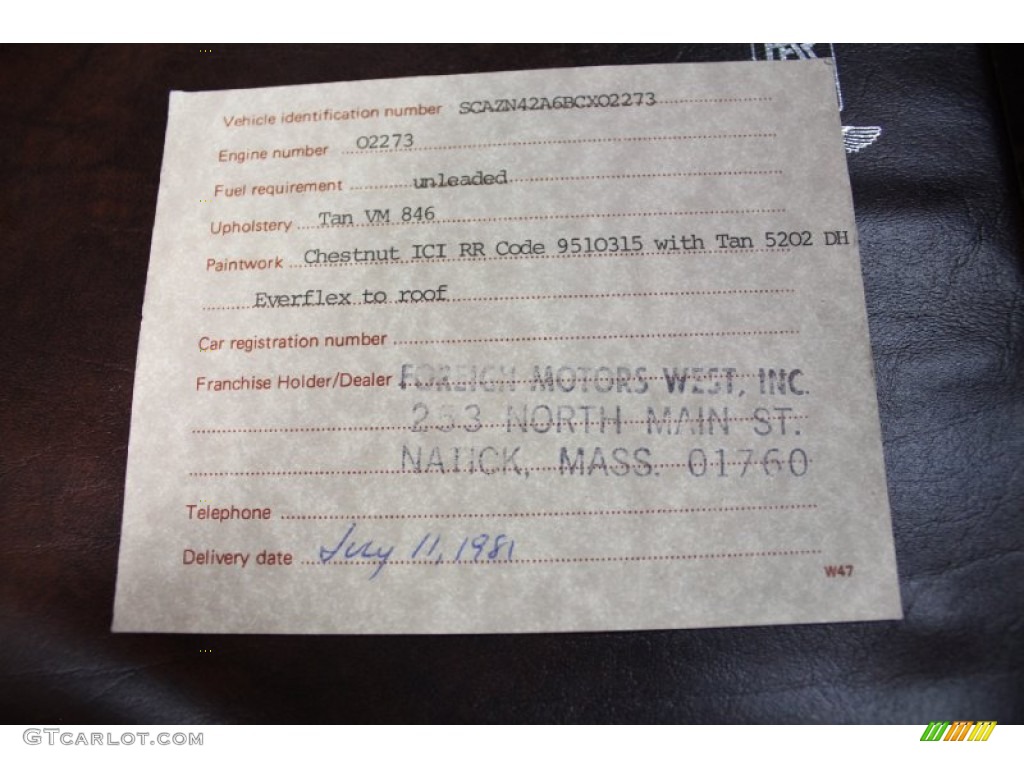 1981 Rolls-Royce Silver Spur Standard Silver Spur Model Info Tag Photo #58398930