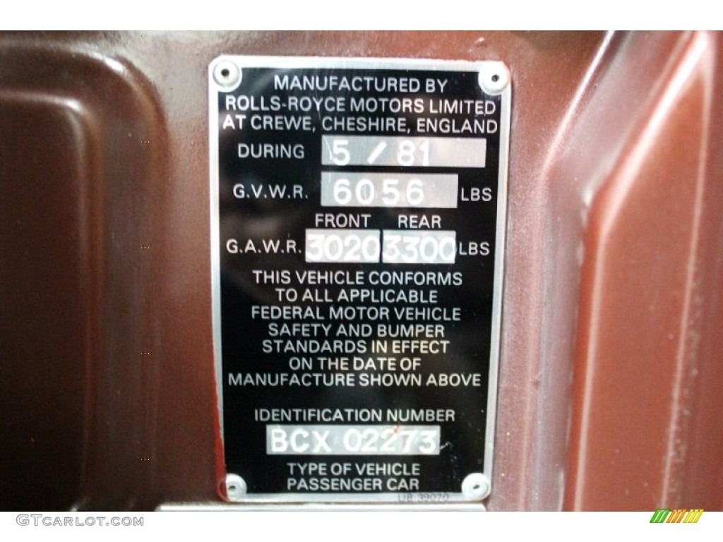 1981 Rolls-Royce Silver Spur Standard Silver Spur Model Info Tag Photo #58398986