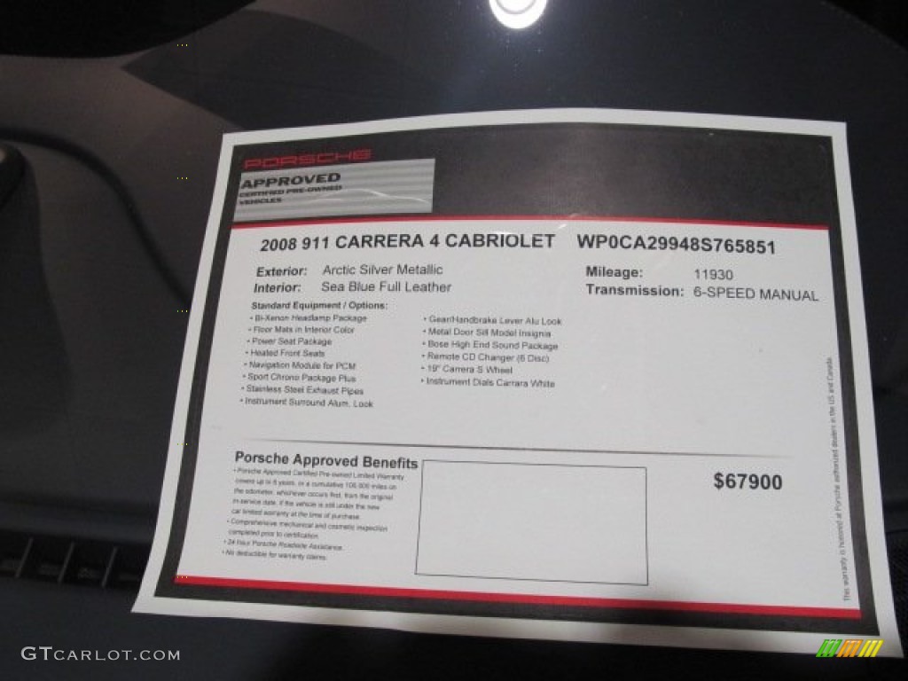 2008 Porsche 911 Carrera 4 Cabriolet Info Tag Photos
