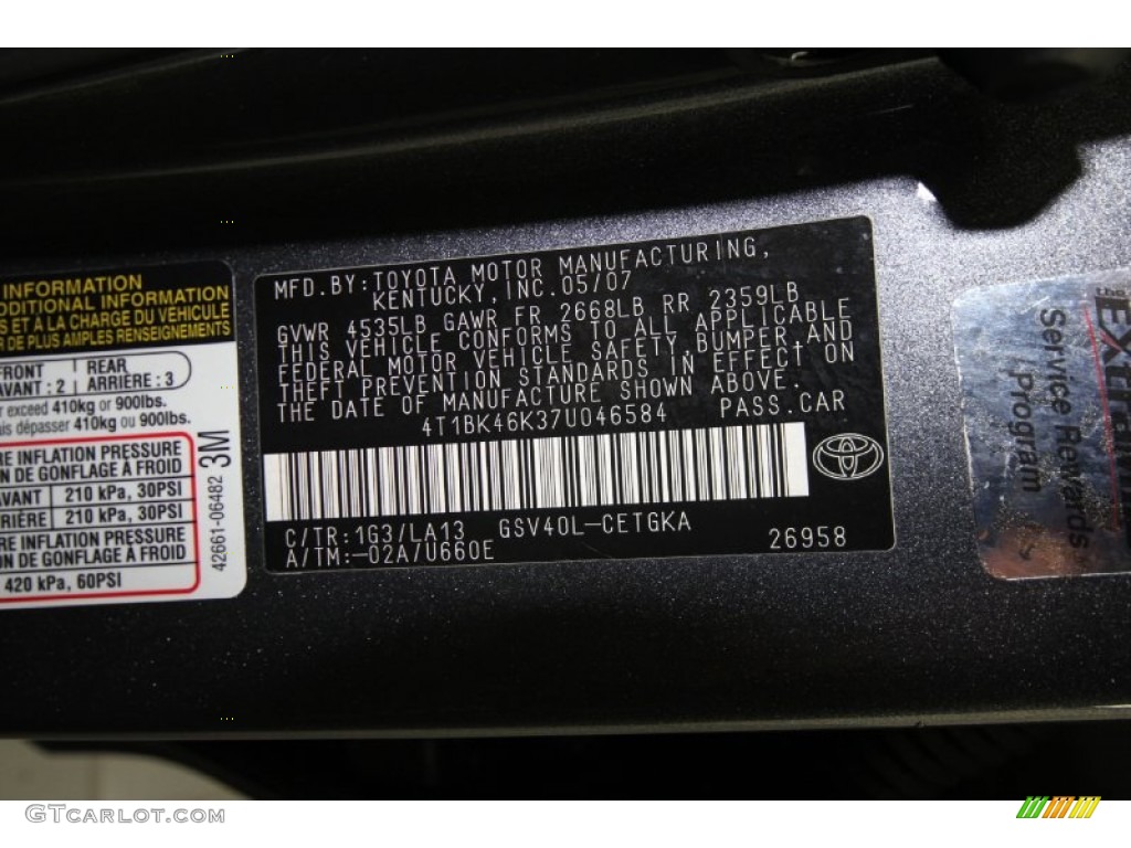 2007 Camry Color Code 1G3 for Magnetic Gray Metallic Photo #58410422