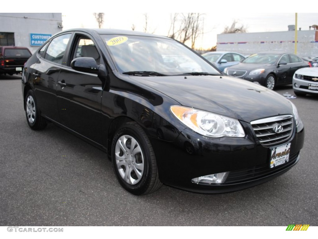 2009 Elantra GLS Sedan - Black Pearl / Gray photo #7