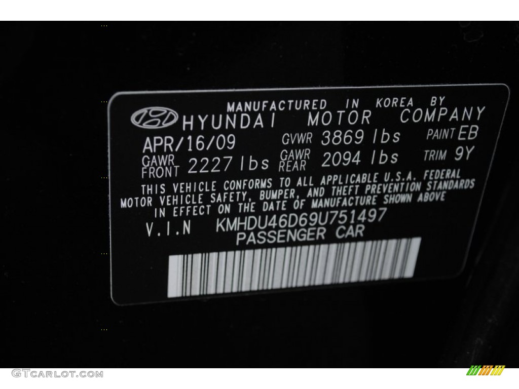 2009 Elantra GLS Sedan - Black Pearl / Gray photo #17