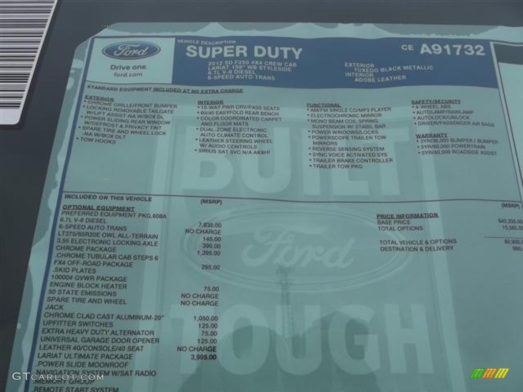 2012 Ford F250 Super Duty Lariat Crew Cab 4x4 Window Sticker Photo #58414165